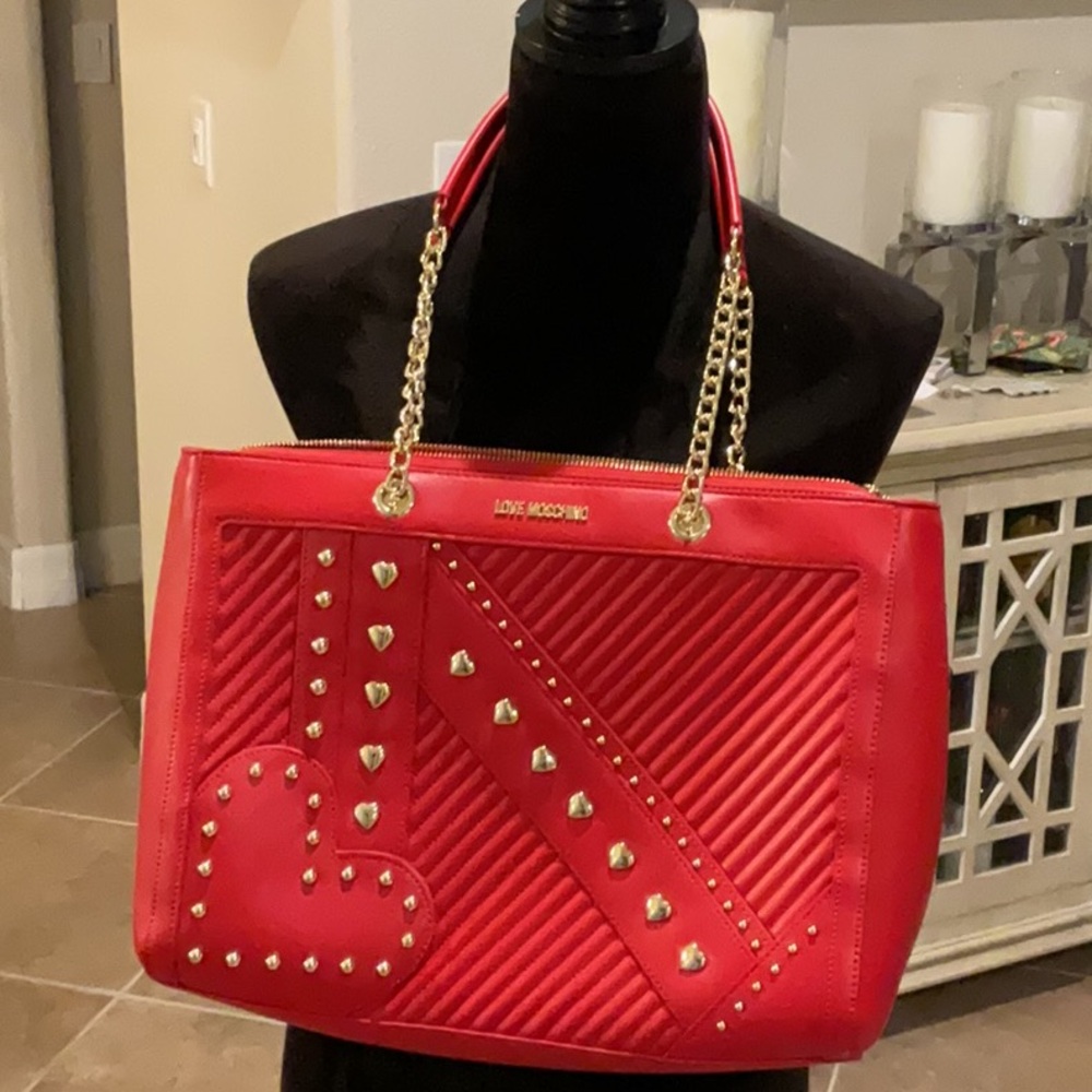 LOVE MOSCHINO Heart logo double handle bag, red/gold hardware
